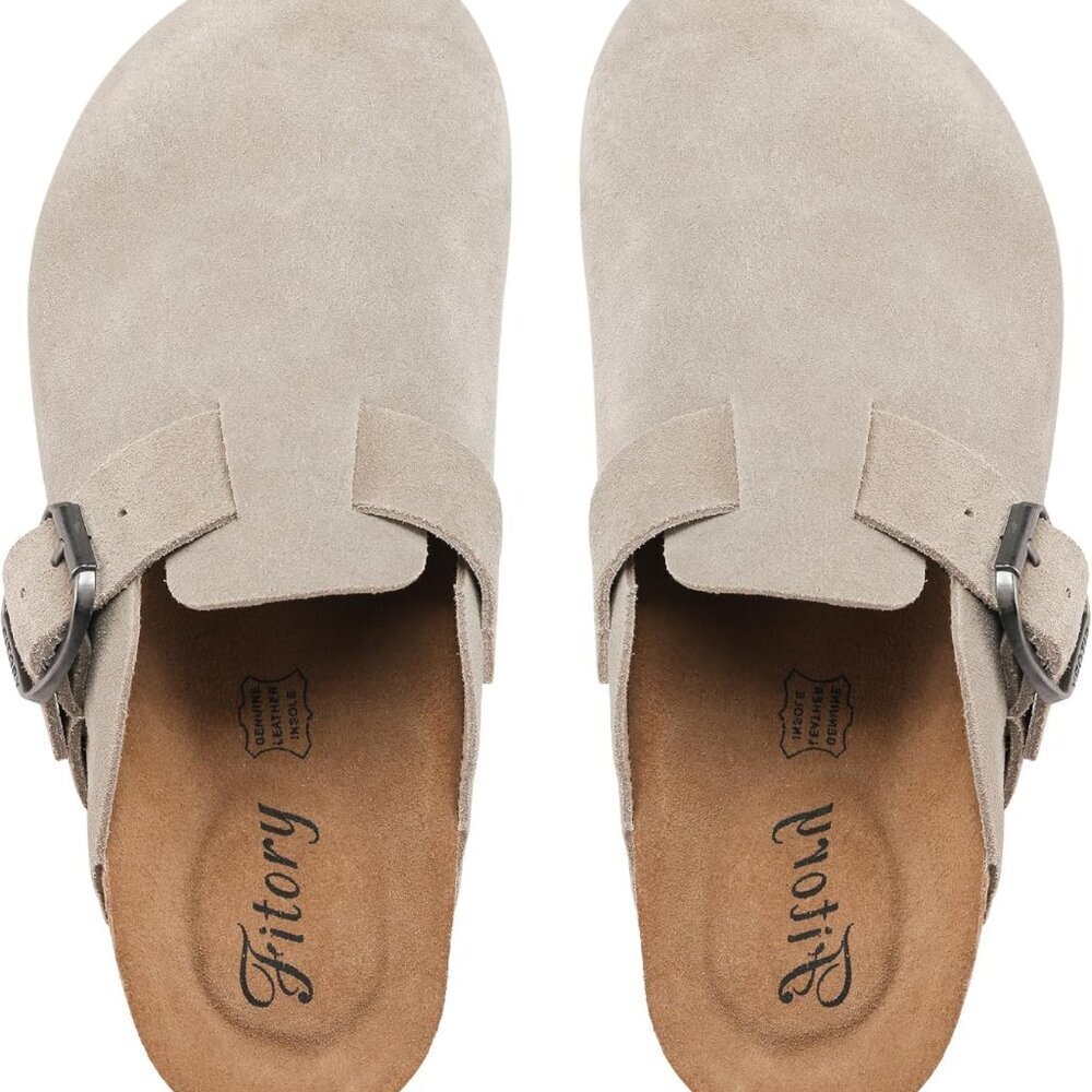Womens Clogs Slip-on Potato Shoes Leather Mules with Suede Cork Footbed Size 6-1 - Picture 5 of 6